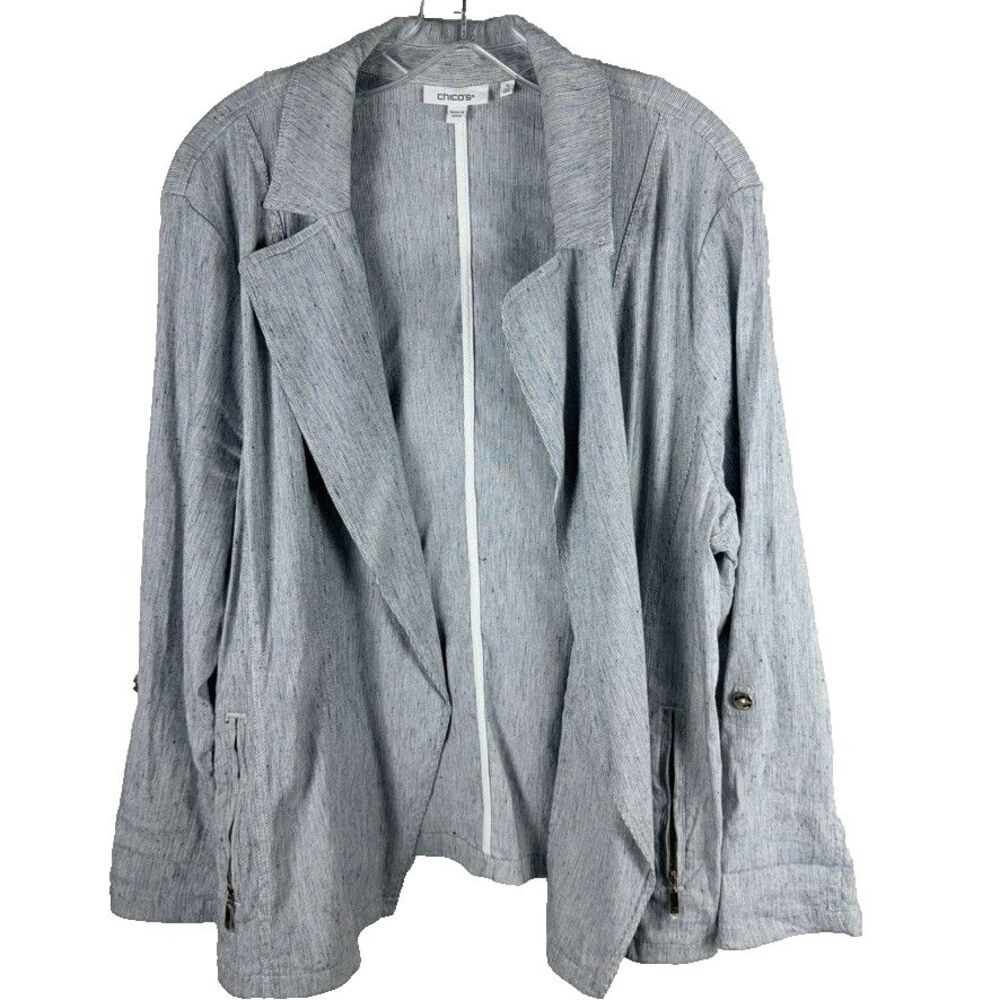 Chicos Size XXL Womens Linen Blend Open Front Draped Cardigan Lagenlook Coastal